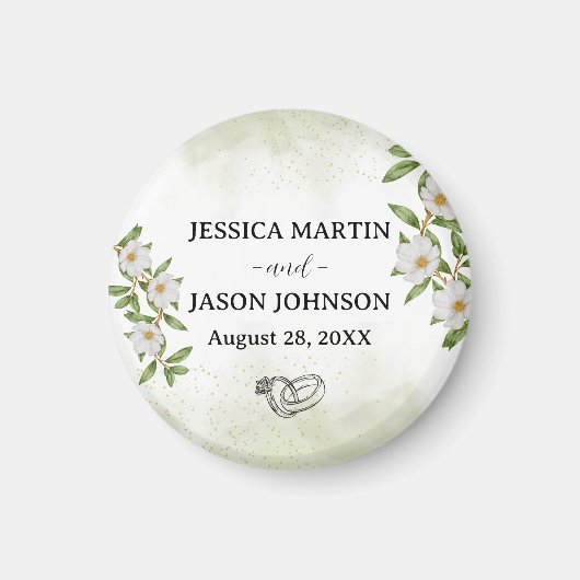 白い緑のフローラ水結婚色 マグネット (正面)