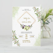 白い緑のフローラ水結婚色 招待状 (スタンド正面)