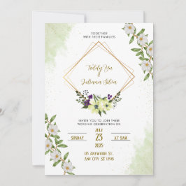 白い緑のフローラ水結婚色 招待状