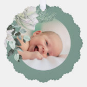 白い緑のブーケバプテスマ オーナメントカード (正面)