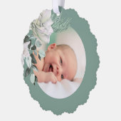 白い緑のブーケバプテスマ オーナメントカード (左)