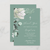 白い緑のブーケバプテスマ サンキューカード (正面/裏面)