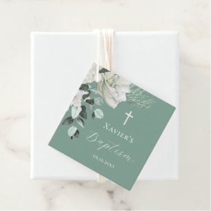 白い緑のブーケバプテスマ フェイバータグ