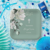 白い緑のブーケバプテスマ ペーパープレート (パーティー)