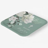 白い緑のブーケバプテスマ ペーパープレート (傾斜あり)