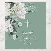 白い緑のブーケバプテスマ ワインラベル (シングルラベル)