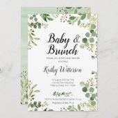 白い緑のベビーブランチシャワーの招待 招待状 (正面/裏面)