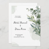 白い緑の水色の縁どフローラ結婚の効果 招待状 (正面/裏面)
