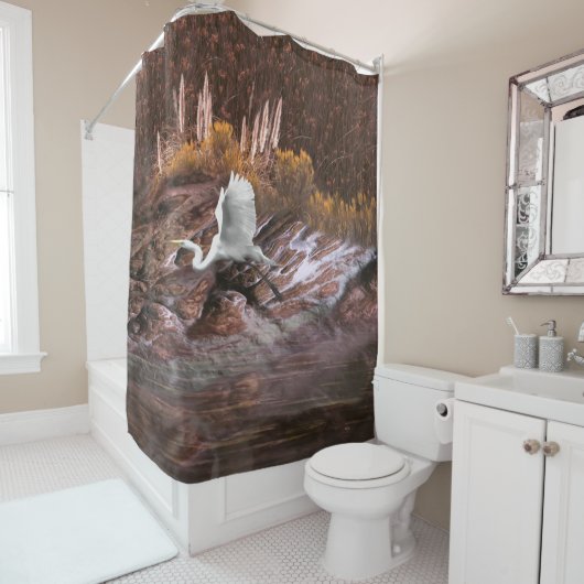 白い緑の湖は生命である シャワーカーテン (インサイチュ)