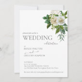 白い緑の素朴なバラ結婚式の招待テンプレート 招待状 (正面)