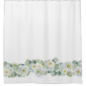 白い緑の繊細な水色のバラ葉 シャワーカーテン (正面)