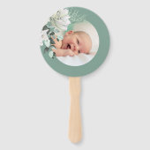 白い緑の花束の10セットのバプテスマ ハンドファン (正面)