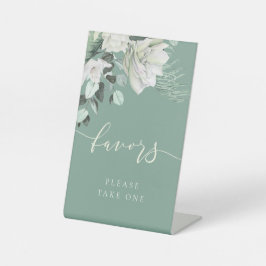 白い緑の花束は台座を支持する 台座サイン