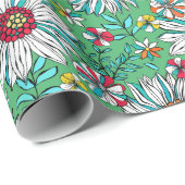 白い緑の黄色いオレンジ色の赤いデイジーの花 ラッピングペーパー (ロールコーナー)