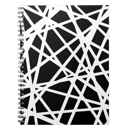 白い線と不規則な黒い形の抽象画 ノートブック (正面)