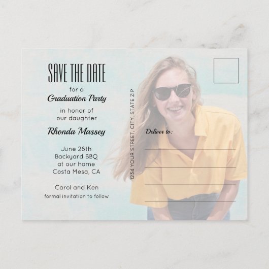 白い縁ど写真卒業の日付を保存 ポストカード (裏面)