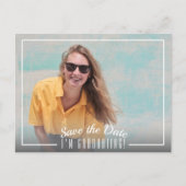 白い縁ど写真卒業の日付を保存 ポストカード (正面)