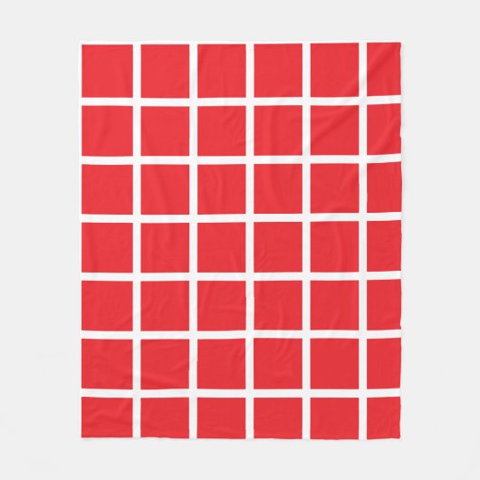 白い縁取りの赤い正方形の模様 フリースブランケット (正面)