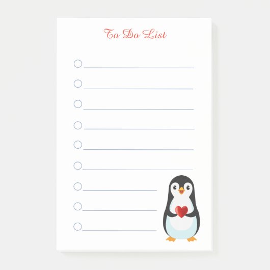 白い罫線の付いたポストイットメモにペンギンとカリグラフィー ポストイット (正面)