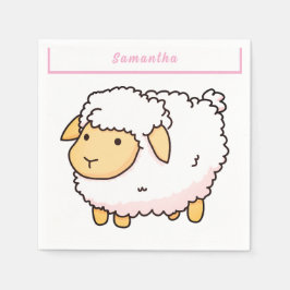 白い羊かわいいパーソナライズされた灯 スタンダードカクテルナプキン