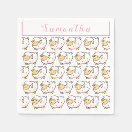 白い羊かわいいパーソナライズされた灯 スタンダードカクテルナプキン