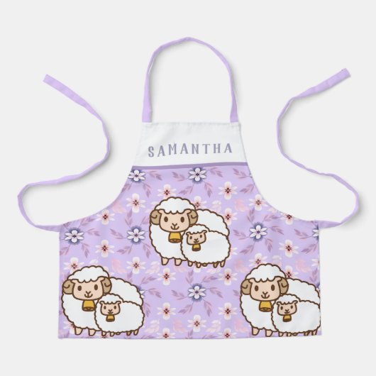 白い羊とベビーかわいいパーソナライズされた エプロン (正面)