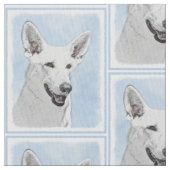 白い羊飼いの絵画-かわいい元の犬の芸術 ファブリック (クローズアップ)
