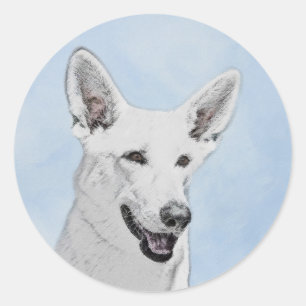 白い羊飼いの絵画-かわいい元の犬の芸術 ラウンドシール