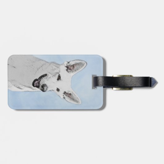 白い羊飼いの絵画-かわいい元の犬の芸術 ラゲッジタグ (裏面横)