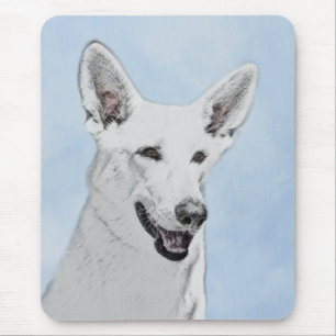 白い羊飼い絵画の可愛いオリジナルの犬芸 マウスパッド