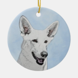 白い羊飼絵画いのかわいいオリジナルの犬芸術 セラミックオーナメント