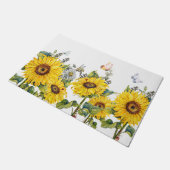 白い美しいひまわり園と蝶 ドアマット (アングル)