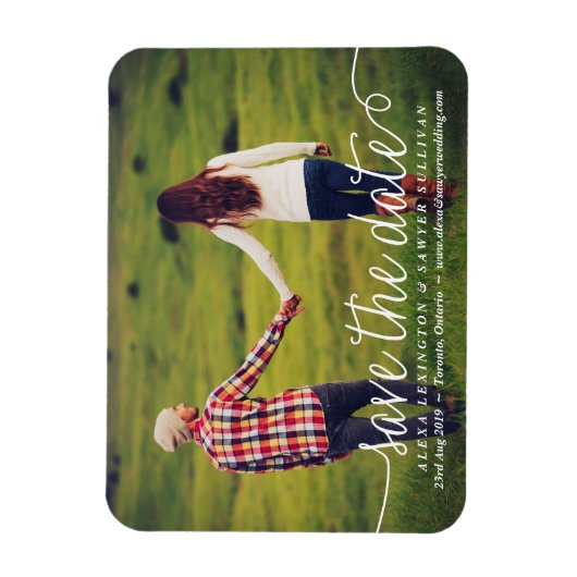 白い美しい書道の写真日付を保存 マグネット (縦)