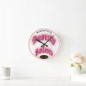 白い美容院のどの一流のピンクの白熱でも- ラウンド壁時計 (ホーム)