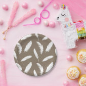 白い羽のプリントオンtaupe tan ペーパープレート (パーティー)