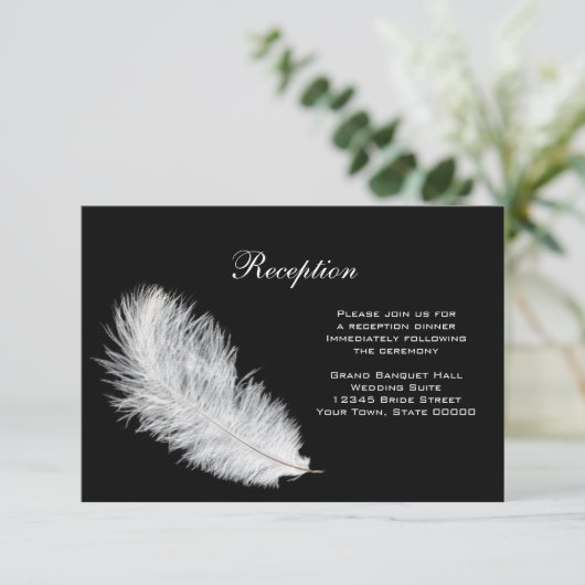 白い羽の黒の披露宴カード エンクロージャーカード (スタンド正面)