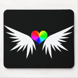 白い翼のハート マウスパッド