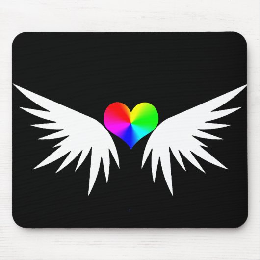 白い翼のハート マウスパッド (正面)