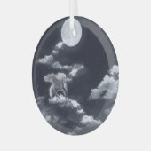 白い翼の馬：月に照らされた空。 ガラスオーナメント (正面左)