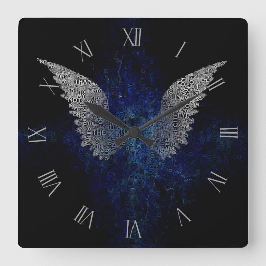 白い翼 スクエア壁時計 (正面)