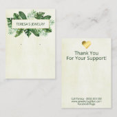 白い耳飾りに青々とした熱帯の緑 名刺 (正面/裏面)