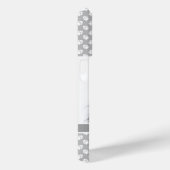 白い肉球のグレーの背景と名前付きのカスタムペット写真 Case-Mate iPhoneケース (裏面 / 右)