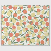 白い背中にを葉付けたレモンとオレンジ ラッピングペーパー (フラット)