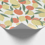 白い背中にを葉付けたレモンとオレンジ ラッピングペーパー (角)