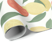 白い背中にを葉付けたレモンとオレンジ ラッピングペーパー (ロールコーナー)