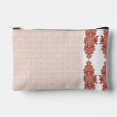 白い背中のベージュと白いパターン アクセサリーポーチ (正面)