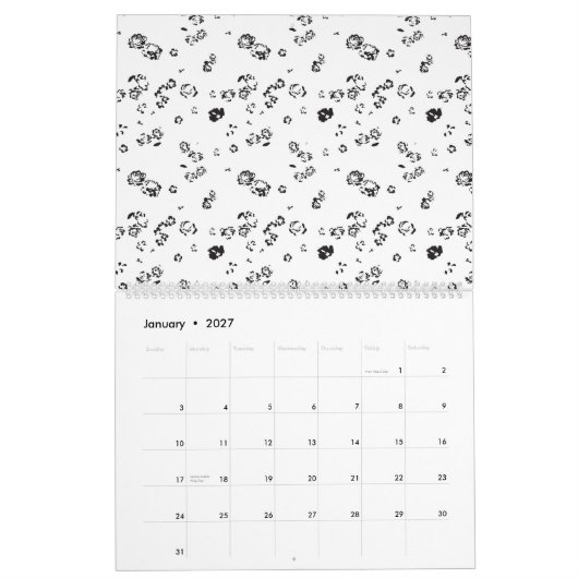 白い背中の泡の黒と白の写真 カレンダー (1月 2027)
