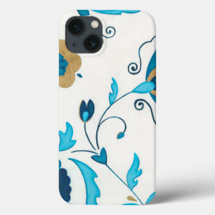 白い背景が付いている金めっきされたインディゴの花 iPhone 13ケース