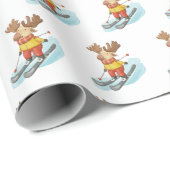 白い背景でスキーをするムース ラッピングペーパー (ロールコーナー)