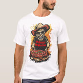 白い背景でリブを食べようとゾンビが招待 Tシャツ (正面)